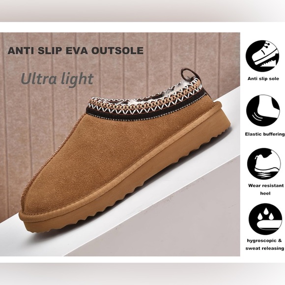 Genuine Suede Faux Fur Lined Slip-On Slippers - Size 7.5 indoor or outdoor use - Picture 3 of 5